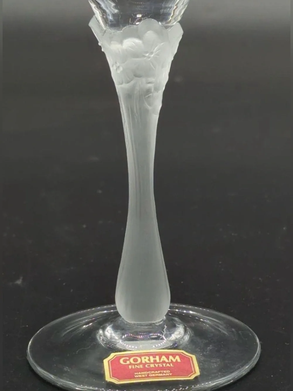Set Of 4 Elegant Gorham Crystal Champagne Flutes Featuring Frosted Floral Design